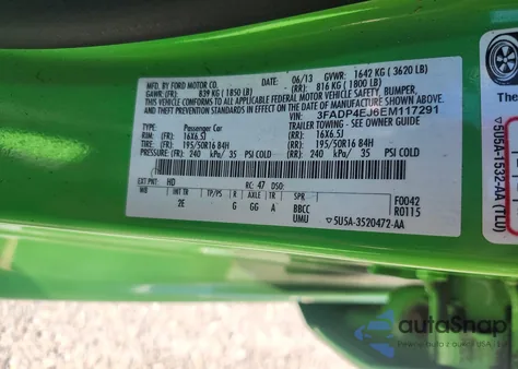 2014 Ford Fiesta Se z USA, uszkodzony, nr VIN 3FADP4EJ6EM117291